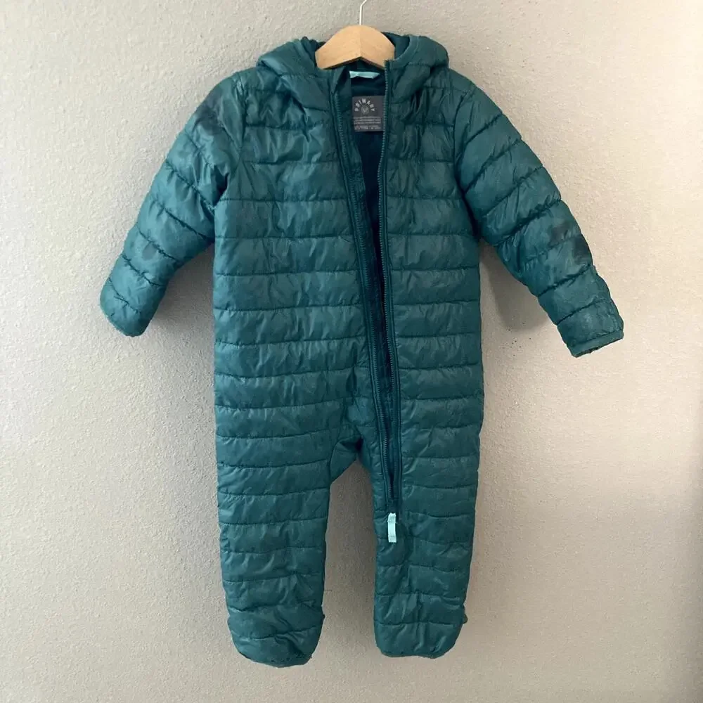 Primary Baby Lightweight Puffer Suit One Piece Spruce Green 12-18M